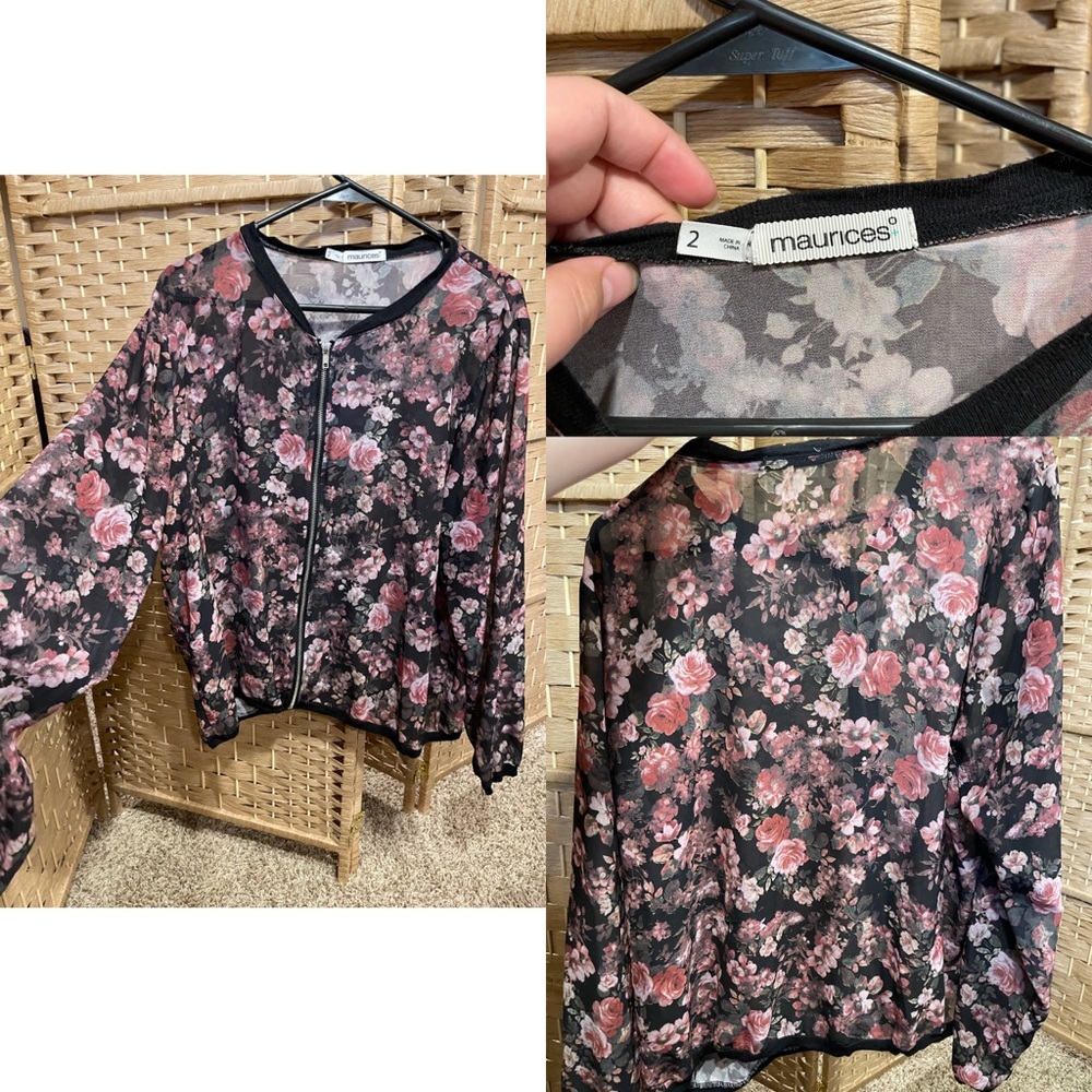 Maurices Floral 2X zip up shirt